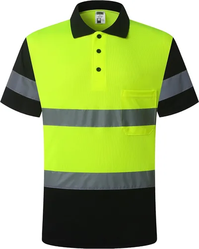 Camisa de seguridad para hombre, camiseta reflectante de alta visibilidad, de secado rápido, transpirable, suave Amarillo+negro-01