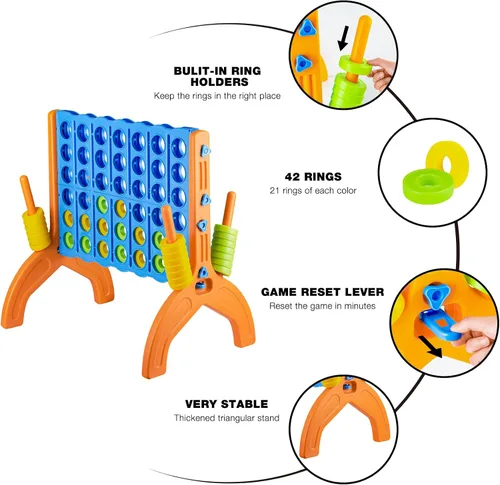 Miniatura 5 de Ayeboovi - Juego gigante de 4 en fila, juego de patio Jumbo de 4 a puntuación para niños y adultos, juego de conexión familiar para fiestas