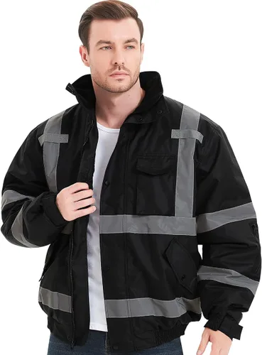 Miniatura 7 de ProtectX Chaqueta de seguridad impermeable de alta visibilidad, Hi Visi Reflectante Invierno Construcción Bomber Chaqueta para hombres y mujeres