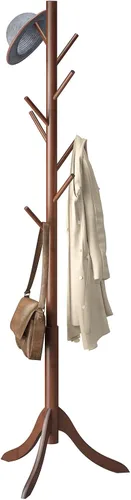 Perchero Independiente, Soportes de Abrigos para Entrada, Perchero de Bambú Colgador de Sombreros 8 Ganchos para Chaqueta, Bolso, Perchero para