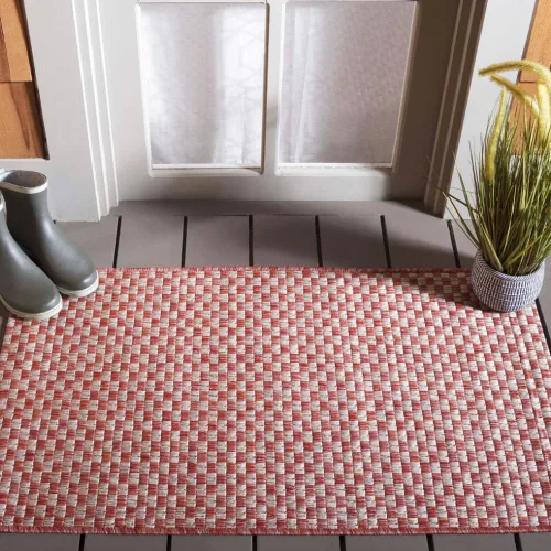 Miniatura 18 de SAFAVIEH Alfombra lavable al aire libre Courtyard Collection - 6'7" x 9'6", azul claro y gris claro, no desprende pelusa y fácil limpieza, ideal