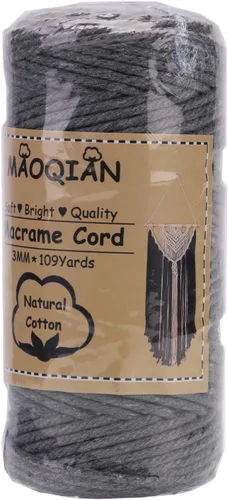 Miniatura 7 de Cuerda de macramé gris, 3 mm x 109 yardas, cuerda de algodón colorida, cuerda de algodón suave para manualidades, cuerda doble para colgar