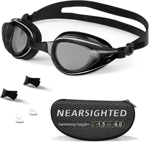 Gafas de natación para miopía, polarizadas, antivaho, sin fugas, para mujeres, hombres, niños y adultos Negro (Smoke Black)