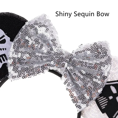 Miniatura 3 de JIAHANG diadema con calavera, con orejas de ratón, lentejuelas y lazo, decoración para fiestas, disfraz, accesorios para la cabeza y para el cabello