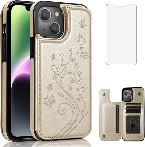 Miniatura 10 de Funda compatible con iPhone 15 Plus de 6.7 pulgadas con protector de pantalla de vidrio templado y tarjetero con soporte para tarjetero, funda