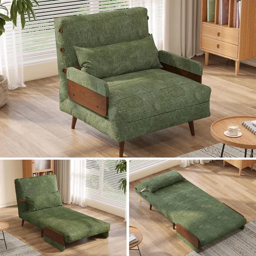 Miniatura 17 de JASIWAY Silla convertible para adultos, silla futón convertible 3 en 1 de lino con almohada, sofá cama individual plegable, cama de invitados