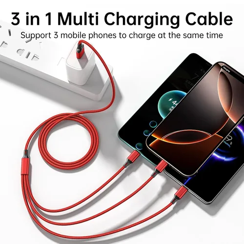 Miniatura 3 de Cable de carga múltiple, paquete de 2 cables de carga multiteléfono de 4 pies, trenzado, universal, 3 en 1, cable de carga extra largo múltiple USB