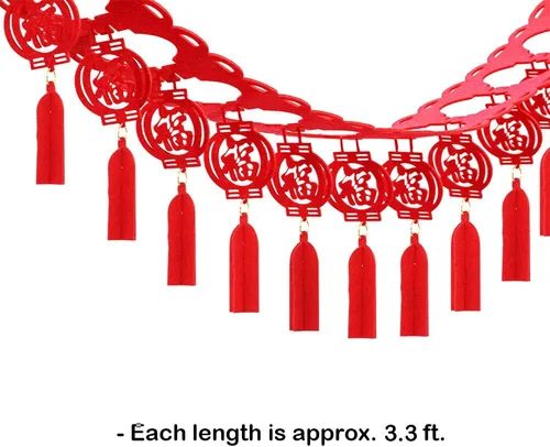Miniatura 3 de Supla Paquete de 8 guirnaldas decorativas de Año Nuevo chino de 26.2 pies de largo, guirnalda roja colgante de buena suerte, guirnalda china