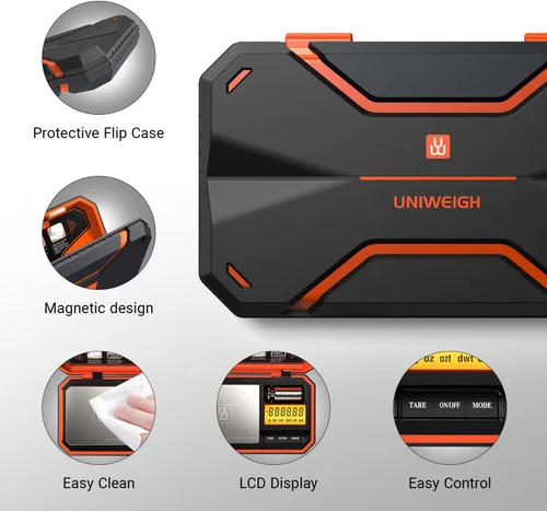 Miniatura 3 de UNIWEIGH - Báscula digital de bolsillo de 200 g/0.01 g, báscula digital de gramos, conversión de 6 unidades, báscula para joyas, báscula para Naranja