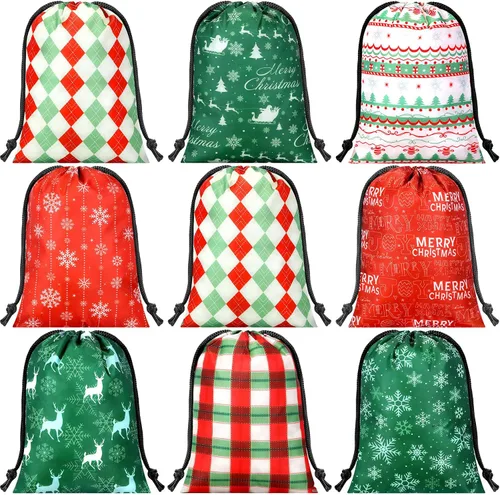 Miniatura 8 de Xuniea 24 Piezas Bolsas de Tela con Cordón Navideñas Muñeco de Nieve Santa Bolsas de Golosinas 10 x 7 Pulgadas Bolsa de Envolver Regalos Navideños