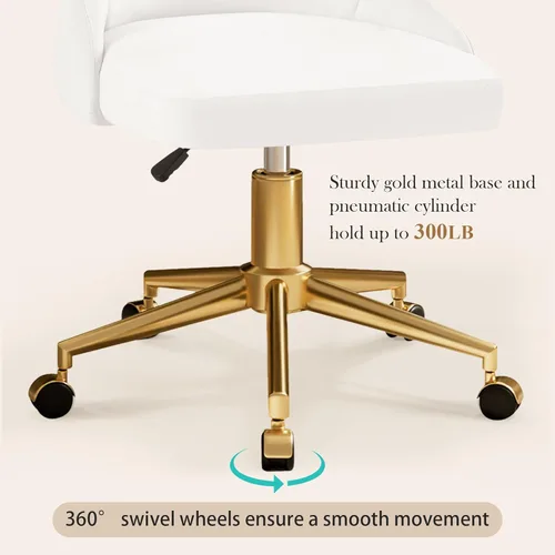 Miniatura 8 de VECELO Silla de Escritorio de Tocador de Terciopelo con Altura Ajustable para Oficina, Sala de Estar, Dormitorio, Estudio de Maquillaje, Giro de Rosa