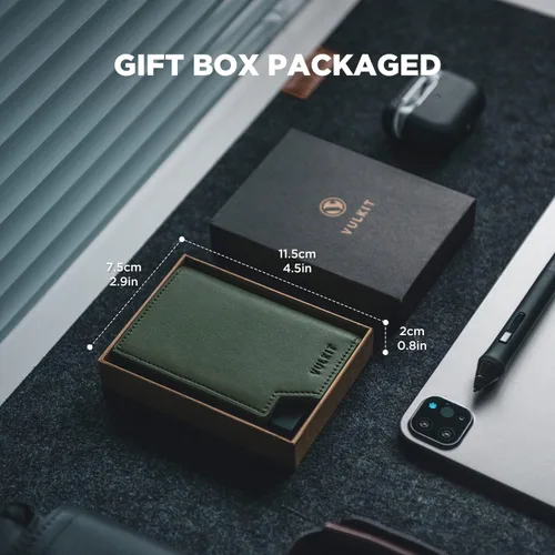 Miniatura 7 de VULKIT Cartera minimalista para hombre, tarjetero desplegable con bloqueo RFID, cierre magnético, billetera de cuero con ventana de identificación