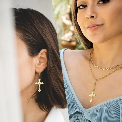 Miniatura 6 de BronaGrand 50pcs Alloy Cross Charms Pendants Jewelry Rosary Cross Charms for DIY Bracelet Necklace Jewelry Making Findings,37×22mm Dorado