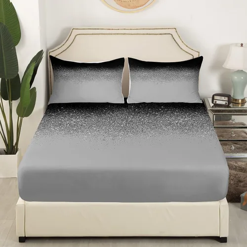 Miniatura 3 de Manfei Juego de sábanas con purpurina tamaño individual, juego de ropa de cama negro y gris para decoración de habitación de niños, niñas