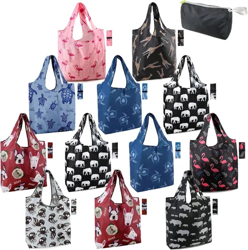 Miniatura 12 de BeeGreen 12 paquetes de bolsas reutilizables de flores, bolsas reutilizables extragrandes de 50 libras, lindo diseño floral, bolsas plegables
