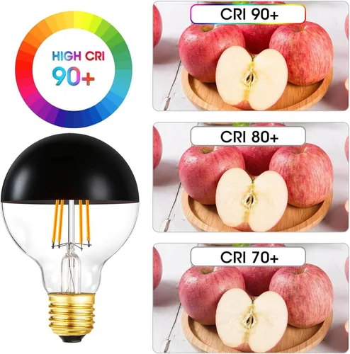 Miniatura 6 de Foco de medio cromo, bombillas LED Edison regulables de 6 W (equivalente a 60 W), forma de globo G80/G25 decorativa, luz reflejada mitad negra, luz