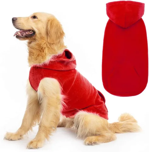 Miniatura 17 de EXPAWLORER - Sudadera de forro polar con capucha para perros, chaleco de suéter a cuadros para mascotas, ropa de otoño e invierno con anillo