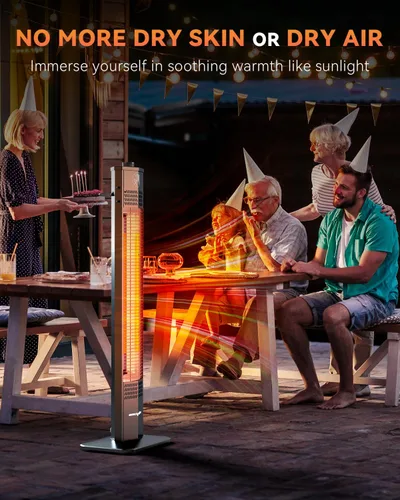 Miniatura 11 de Encyclpo - Calentador de patio para uso al aire libre, 1500 W, infrarrojo, torre portátil de 36 pulgadas, 3 niveles, impermeable IPX5, protección
