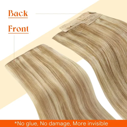Miniatura 8 de Sunny Hair - Extensiones de cabello humano real con reflejos, con hilo y clips, aplicación invisible, 2.82 onzas, 18 pulgadas, color rubio caramelo