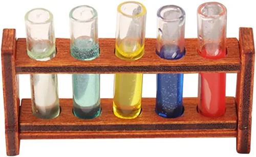 Totority Mini tubos de ensayo de casa con estante – Accesorios de laboratorio en miniatura para la ciencia de la casa de muñecas, juego decorativo y