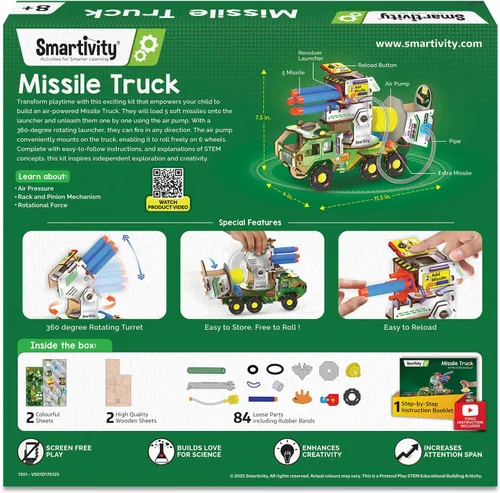 Miniatura 7 de Smartivity Camión de misiles, juguete STEM para niños, construye tu propio camión militario con lanzador giratorio impulsado por aire, regalo