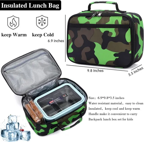 Miniatura 3 de Juego de mochila de camuflaje con bolsa de almuerzo, ligera, impermeable, mochila escolar para niños y niñas