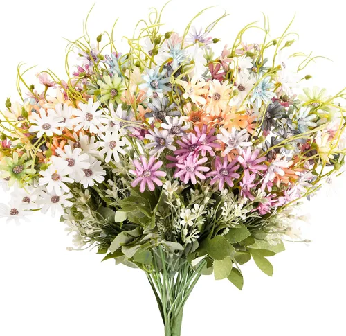 6 paquetes de flores silvestres artificiales para exteriores, margaritas falsas resistentes a los rayos UV, ramos de flores silvestres de seda,