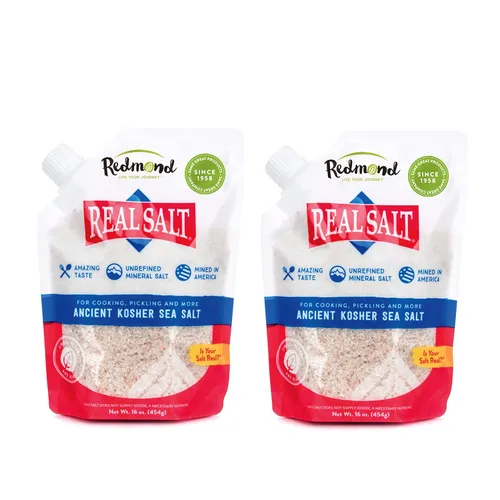 Redmond Real Sea Salt - Natural sin refinar Kosher, sin gluten, bolsa de 16 onzas (paquete de 2)