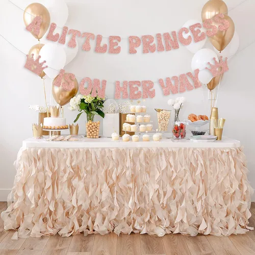 Miniatura 2 de Cartel con texto en inglés "A Little Princess is on her Way", decoraciones de princesa para baby shower, corona de revelación de género, suministros