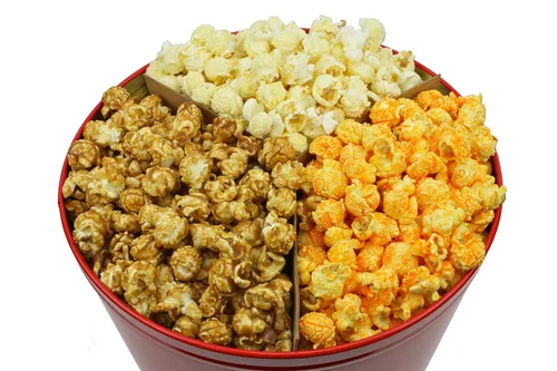 Miniatura 4 de Signature Popcorn - Lata de metal reutilizable rojo sólido de 2 galones - Mantequilla, caramelo y queso cheddar