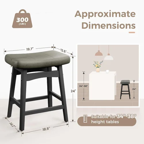 Miniatura 2 de MAISON ARTS Juego de 4 taburetes de bar grises para encimera de cocina, patas de madera maciza con asiento de silla de montar de piel sintética