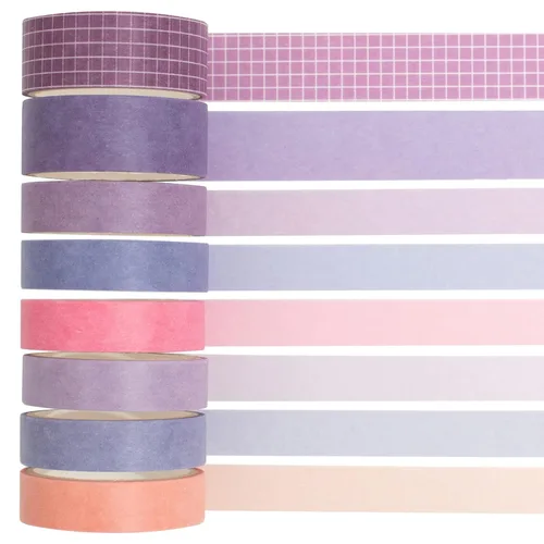 Miniatura 2 de YUBBAEX - Juego de 8 rollos de cinta adhesiva básica Washi de color sólido con cuadrícula, cinta adhesiva decorativa para arte, manualidades DIY