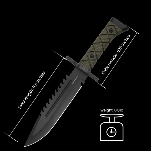 Miniatura 6 de Leopcito Cuchillos tácticos de hoja fija de 15 pulgadas con funda, acero inoxidable para caza de supervivencia, bushcraft, cuchillo de mango