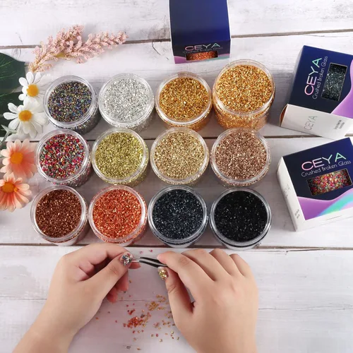 Miniatura 6 de Ceya 5.3 onzas/150g Vidrio Triturado Irregular Azul Neptuno Metálico Chips de Cristal Vidrio Roto Chips Purpurina 2-4mm Manualidades Purpurina