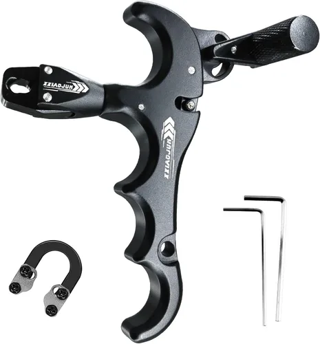 Miniatura 9 de Lanzador de ayuda de arco compuesto y cuerda de bucle D, ajustable puede girar 360° pulgar liberación arco ayuda aleación de aluminio, ayudas