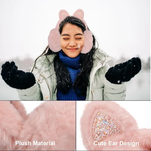 Miniatura 7 de Pop Your Dream Linda orejera de gato para niños, niñas, suave felpa brillante, calentadores de orejas de invierno, fundas ajustables para exteriores