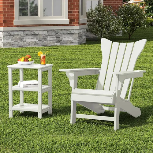 Miniatura 5 de Mesa auxiliar Adirondack de 3 niveles para exteriores, mesa auxiliar de polietileno de alta densidad para patio, mesas rectangulares para patio