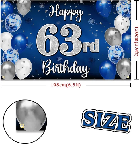 Miniatura 181 de Decoración de feliz cumpleaños 35, globo azul y plateado de 35 años, cartel grande de telón de fondo de cumpleaños, suministros para fiesta de 35th