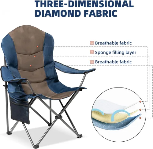 Miniatura 5 de Sillas plegables de camping para adultos, sillas de césped acolchadas con respaldo alto para exteriores con soporte lumbar y soporte para tazas