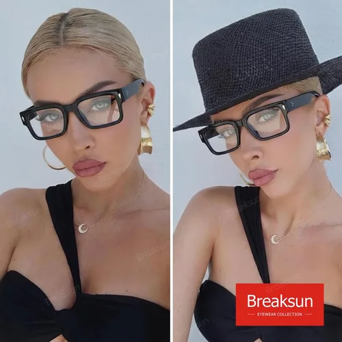 Miniatura 2 de Breaksun Lentes rectangulares para hombres y mujeres, anteojos cuadrados de luz azul, montura gruesa, lentes negros