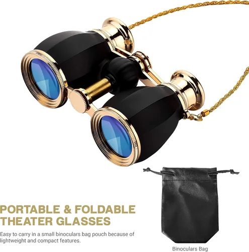 Miniatura 6 de ESSLNB Anteojos de Ópera para Mujeres Adultas 4X30mm, Anteojos Antiguos Compactos para Teatro y Conciertos con Estuche, Cadena Desmontable (Negro)