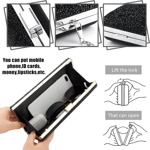 Miniatura 4 de Kigeli 4 Pieces Women Rhinestone Evening Clutch Bag Bling Earring Necklace Bracelet for Wedding Graduation Prom