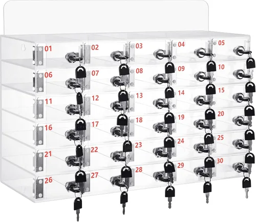 Miniatura 16 de Threan Caja de almacenamiento para teléfono celular de 12 ranuras, gabinete de almacenamiento de acrílico transparente para teléfono celular montado