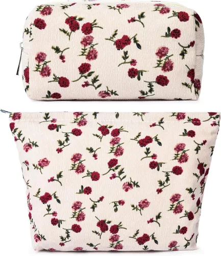 Miniatura 33 de SOIDRAM 2 Piezas de Bolsa de Maquillaje a Rayas Grande, Bolsa de Cosméticos de Cordura de Gran Capacidad, Bolsa de Lona Mixta de Artículos de Rayas