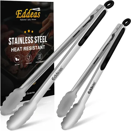 Miniatura 28 de Pinzas para cocinar – Pinzas de cocina de acero inoxidable de 600 grados resistentes al calor, pinzas de bloqueo de metal resistente, perfectas