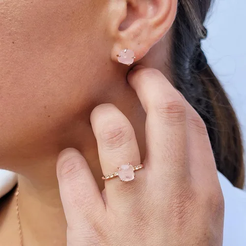 Miniatura 31 de Aretes de piedra preciosa natural en bruto con oro rosa sobre plata de ley 925, 6 a 0.276 in, regalo de piedra de nacimiento de calidad genuina