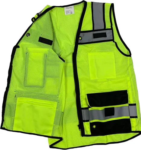 Miniatura 6 de (B Chaleco de seguridad para ingeniero, seguridad reflectante de alta visibilidad, chaleco de malla con cremallera y bolsillos Amarillo