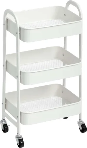 Miniatura 10 de AGTEK Carrito utilitario de 3 niveles con ruedas bloqueables, almacenamiento multifuncional de metal, carrito organizador para cocina, oficina, sala
