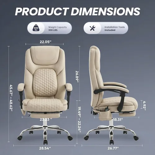 Miniatura 2 de MALOL Silla de oficina de masaje grande y alta de 300 libras, calefacción dirigida de 3 niveles a 149.0 °F, silla de escritorio de cuero de fácil