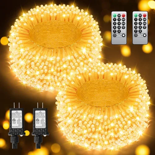 Miniatura 18 de 380 luces LED de Navidad de 125 pies, guirnalda de luces para exteriores, impermeables, temporizador y memoria, 8 modos regulables, para árbol